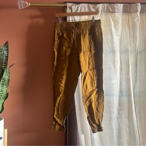Athleta Cabo Linen Jogger Toasted Ochre Gold Burnt Orange Athleisure Size 4 - Picture 2 of 9